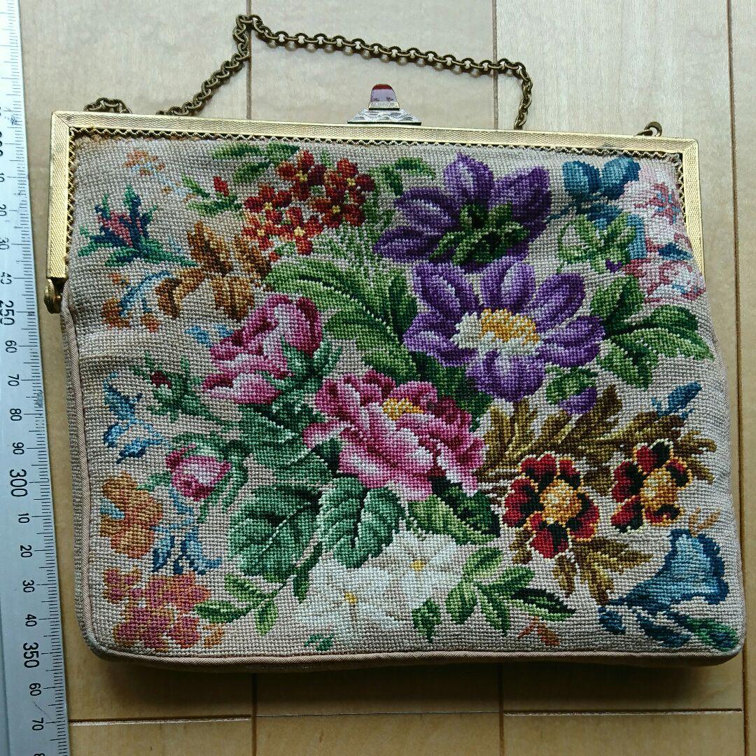 最終価格幸せバッグ、クリーニング済み、クロスステッチ、アンティークバッグ