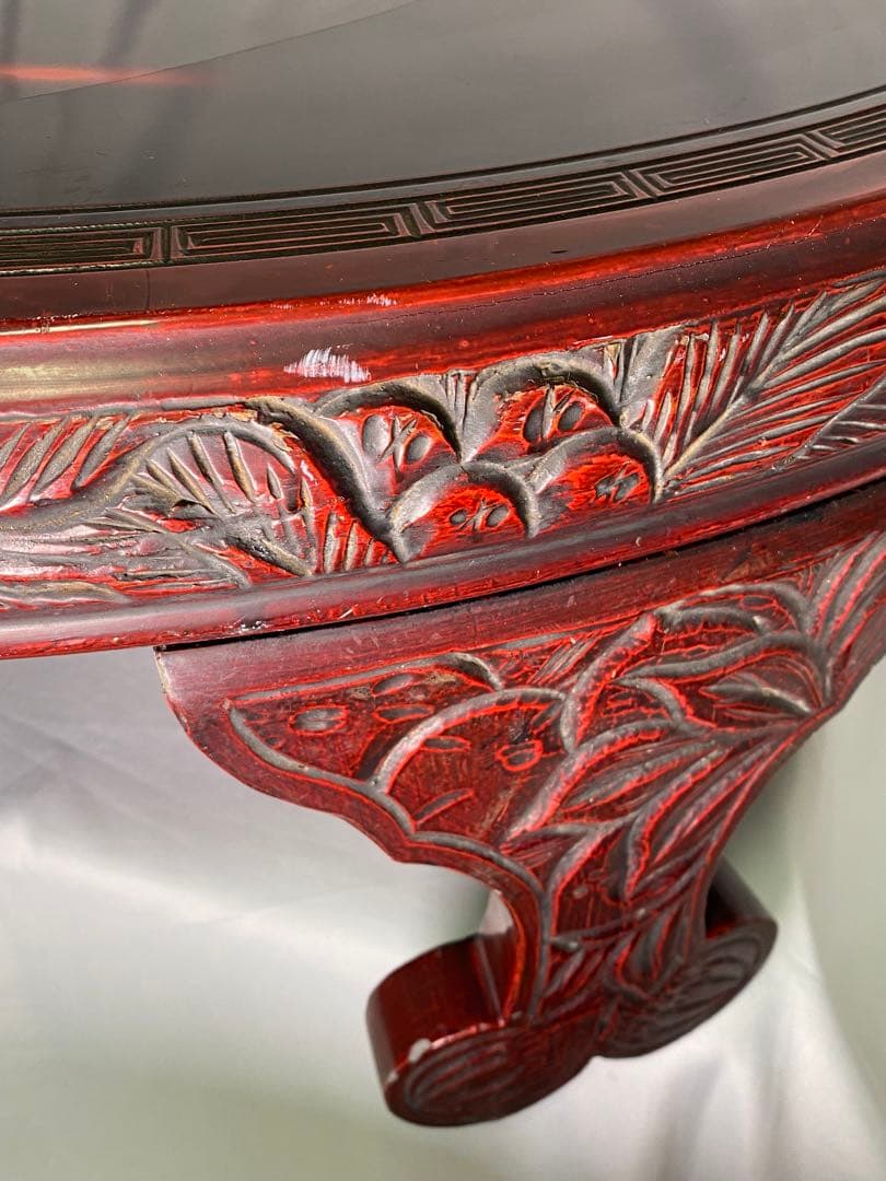 2428❣️ 丸テーブル　ちゃぶ台　中国座卓　　彫り　アンティーク　昭和レトロ