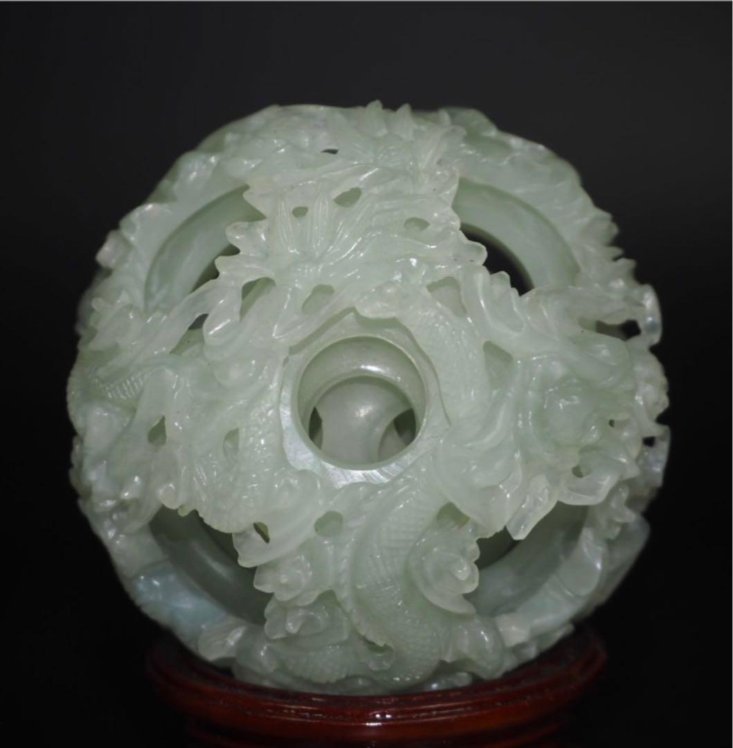 送料無料　砡　龍鳳彫刻　細密透彫り天球　7層 　珍品置物　中国古玩