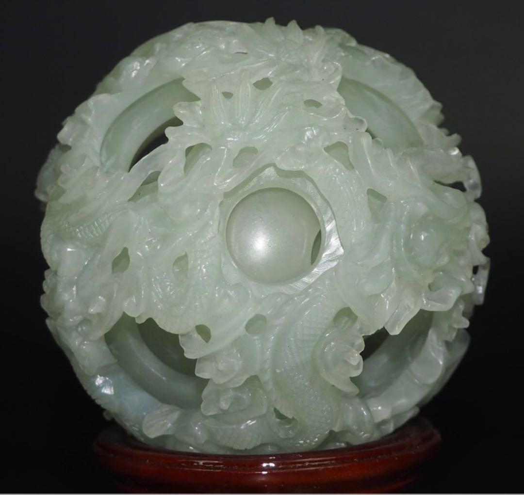 送料無料　砡　龍鳳彫刻　細密透彫り天球　7層 　珍品置物　中国古玩