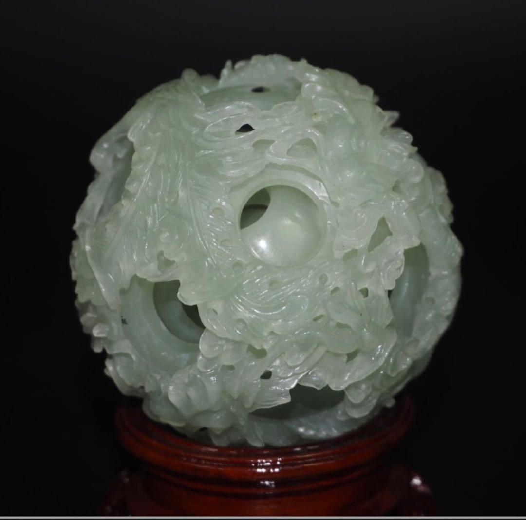 送料無料　砡　龍鳳彫刻　細密透彫り天球　7層 　珍品置物　中国古玩