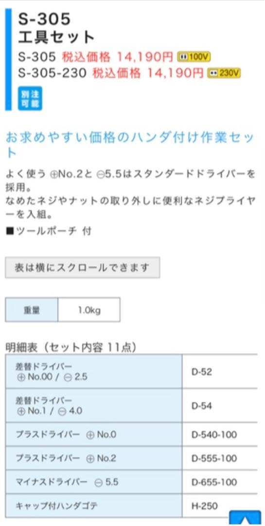 HOZAN S-305 工具セット TOOL KIT