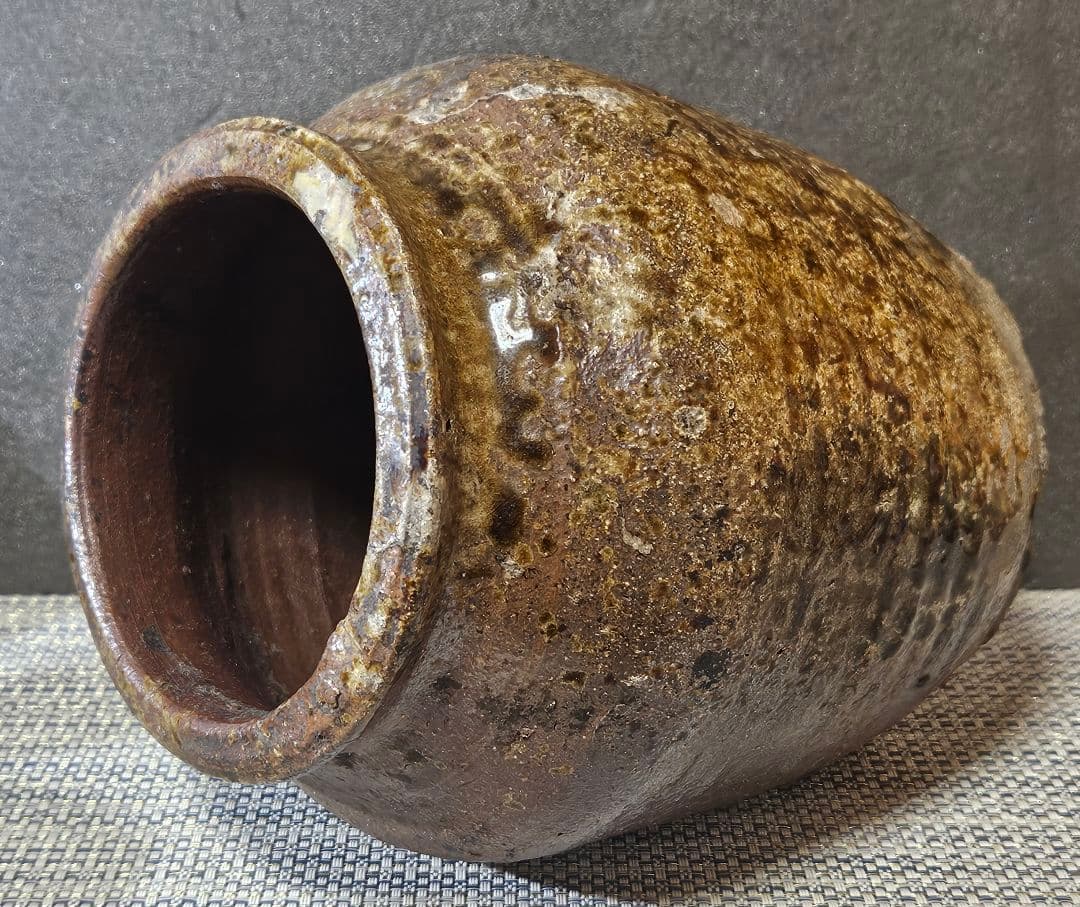 江戸時代　古丹波　自然釉　壺　種壺　花入れ　花生け　茶道具　茶室　高18.1cm