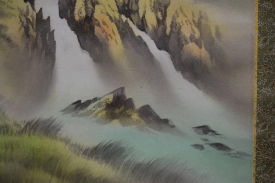 真作/田中祥堂/彩色山水図/桐共箱付/布袋屋掛軸HH-986