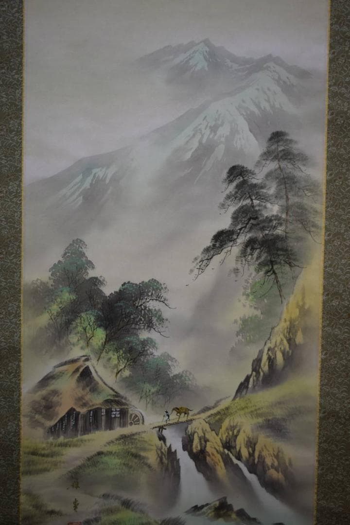 真作/田中祥堂/彩色山水図/桐共箱付/布袋屋掛軸HH-986