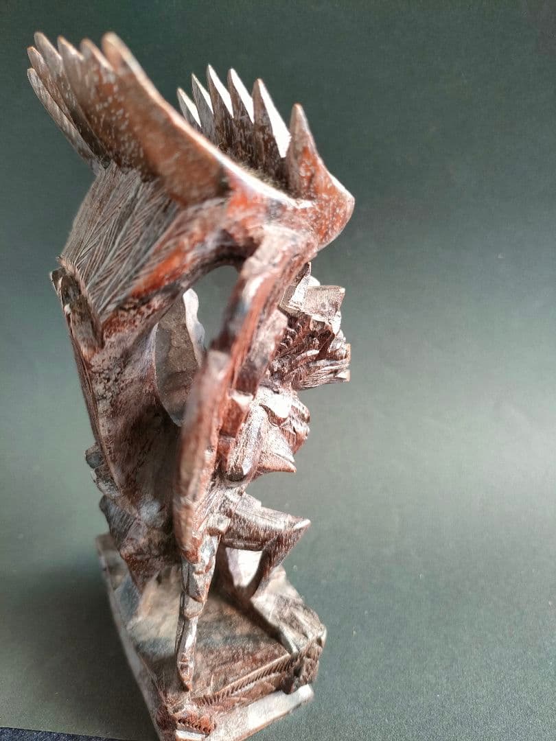 ●【一点物アジアン木彫神像カルラ守護神像バリ島風ハンドカービングヴィンテージ調