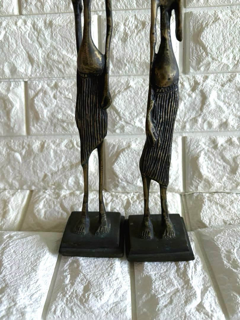 アフリカ部族金属彫刻像／アンティーク品　真鍮オブジェ