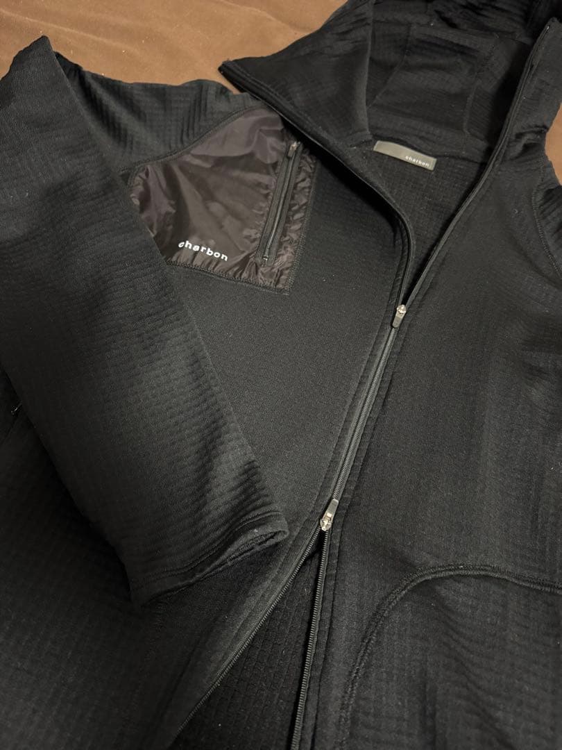 charbon GRID FLEECE HOODIE 黒 L ランニング