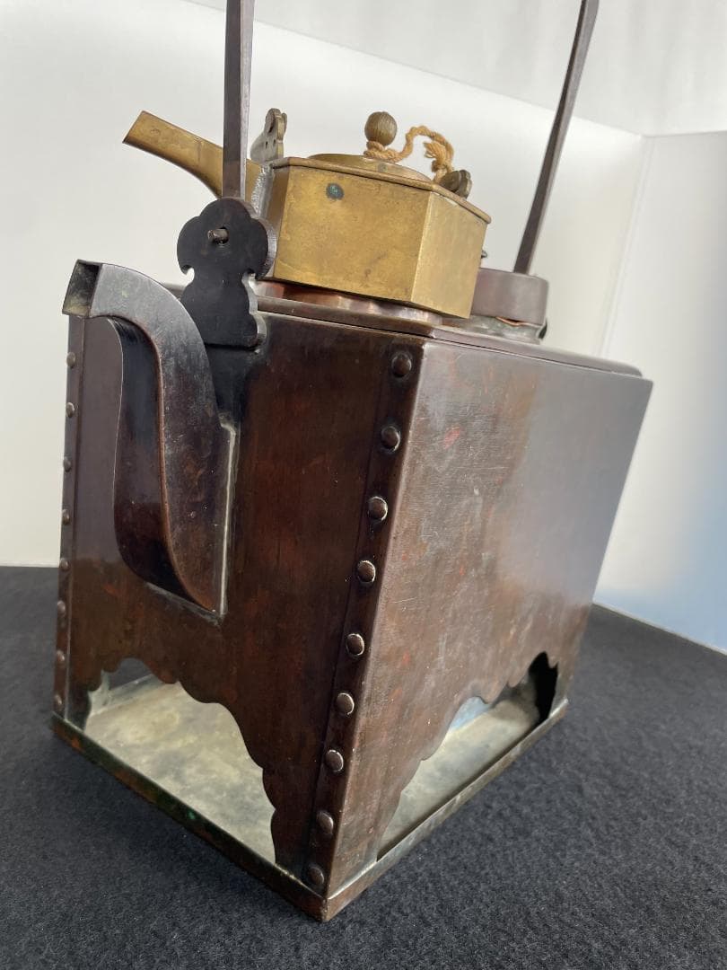 時代物 銅製 籐巻提手 酒燗器 燗銅壷 野燗炉 銅壺 薬燗壷 急須 骨董 古美術