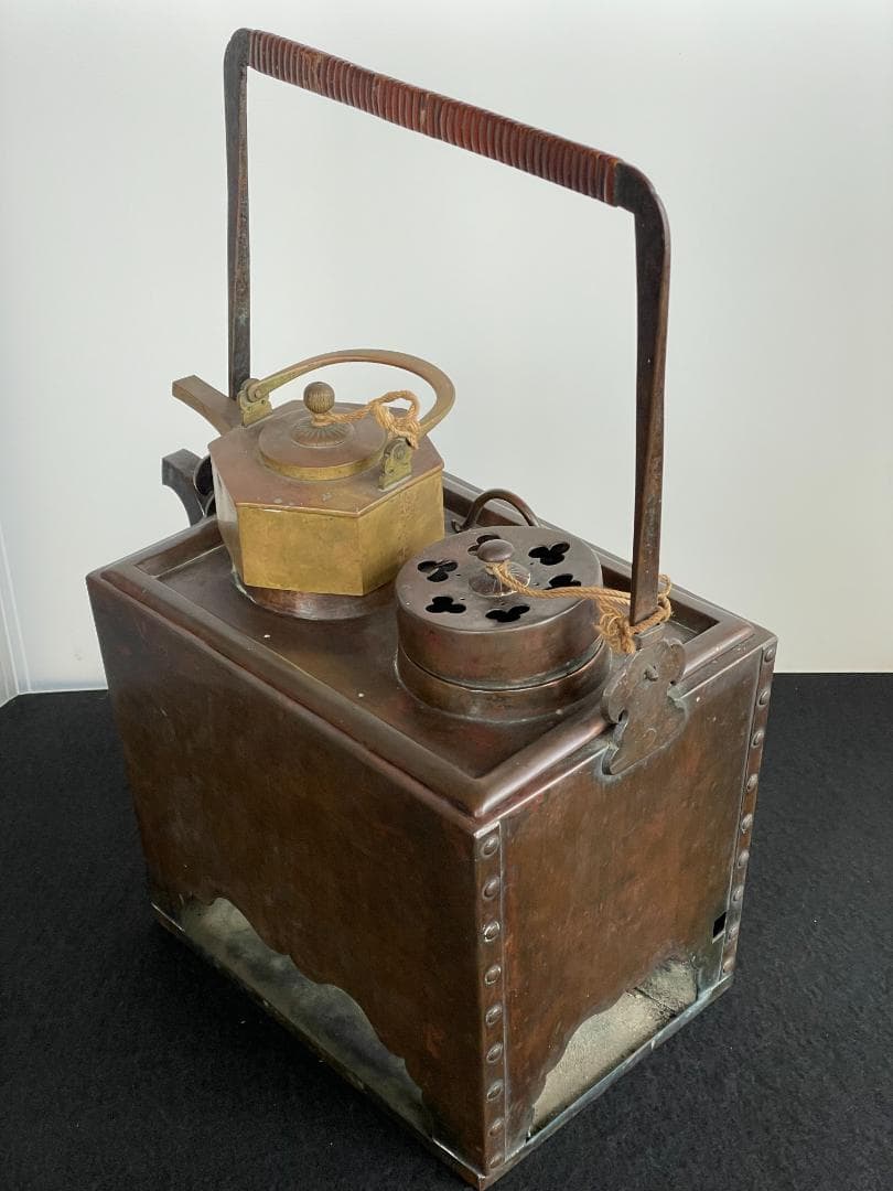 時代物 銅製 籐巻提手 酒燗器 燗銅壷 野燗炉 銅壺 薬燗壷 急須 骨董 古美術