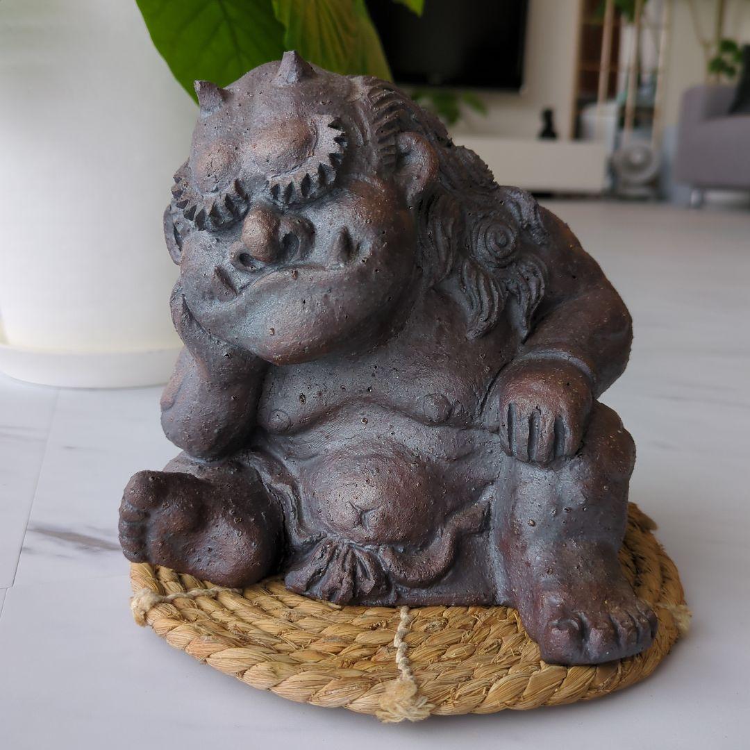 【村秀鬼瓦工房】鬼もひるね 金棒 鬼の置物 安田瓦 装飾瓦 新潟県 工芸品