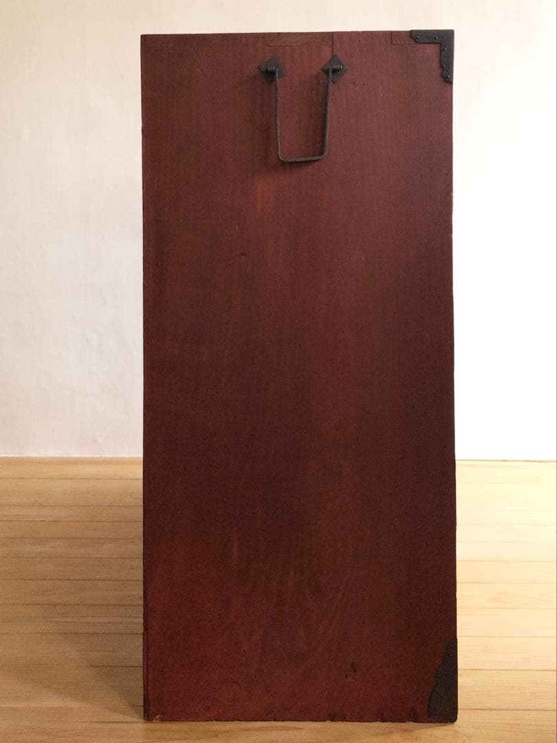 和箪笥　漆薄塗り紅　大ぶり　4段　無垢　収納棚　古道具　古家具　アンティーク