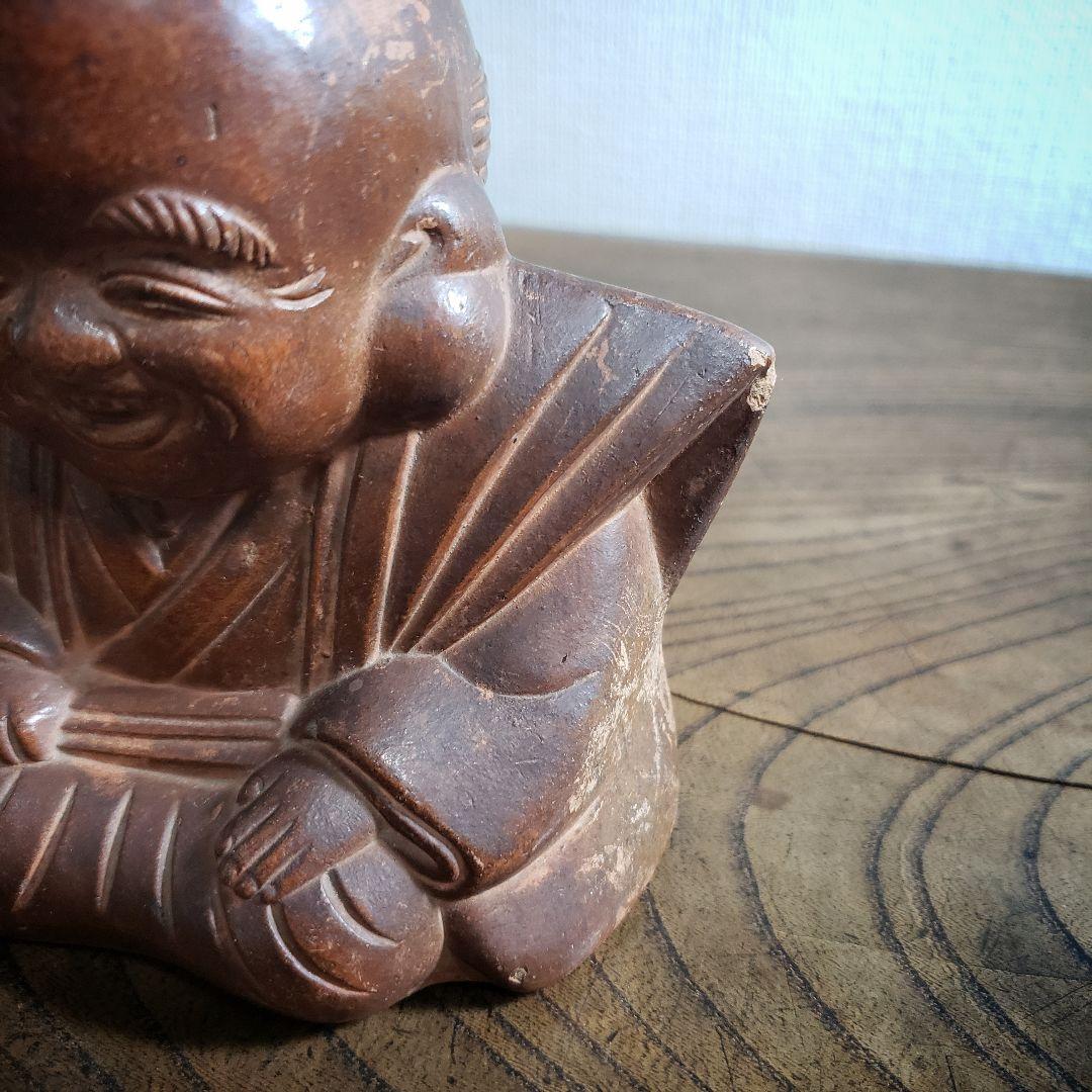 福助　古備前　貯金箱　縁起物　アンティーク　昭和レトロ　骨董品　明治　大正