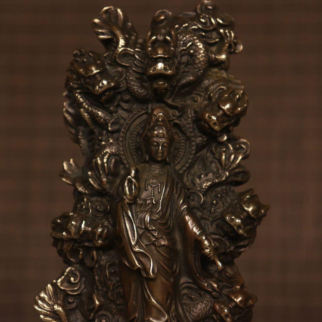 仏教美術 仏像 九龍観音 乗竜観音 銅製 仏像 彫刻 置物 開運 風水