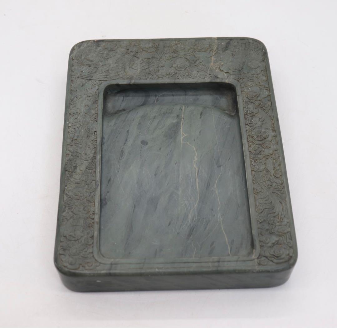 ※中国　緑端渓硯　龍鳳紋　詩刻　道光庚寅　重さ約6kg 送料込み250817