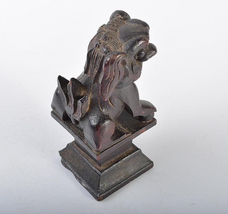 中国　唐木紫檀製　獅子鈕印材　置物　M 　R4624