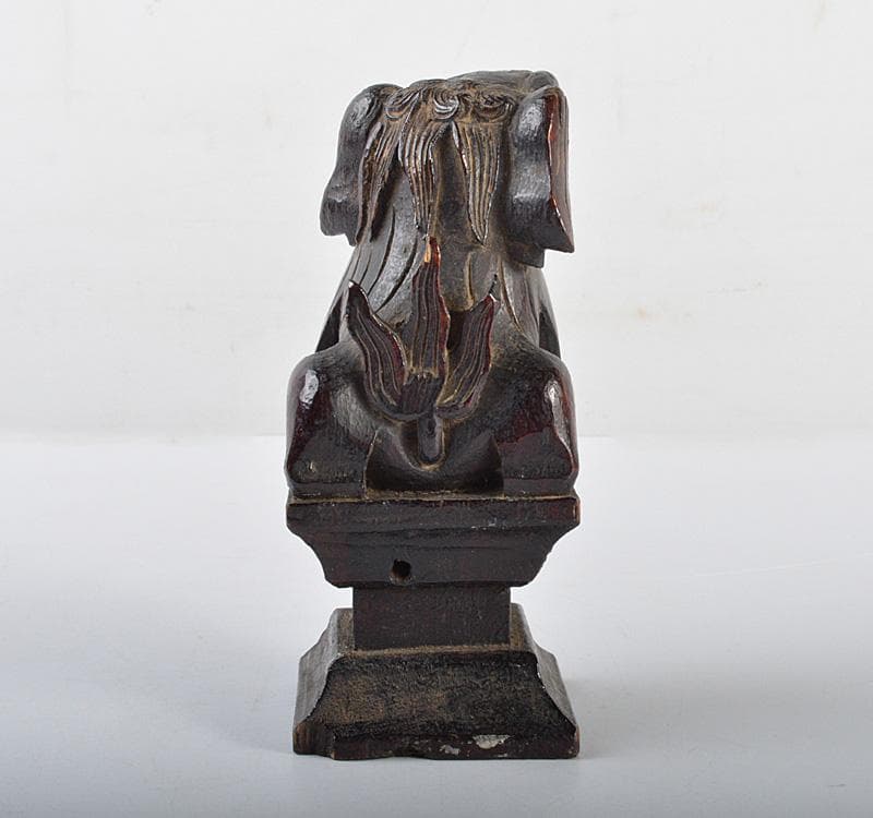 中国　唐木紫檀製　獅子鈕印材　置物　M 　R4624