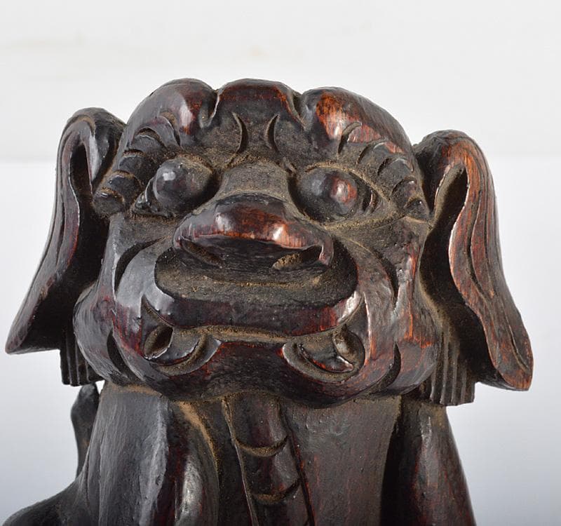 中国　唐木紫檀製　獅子鈕印材　置物　M 　R4624