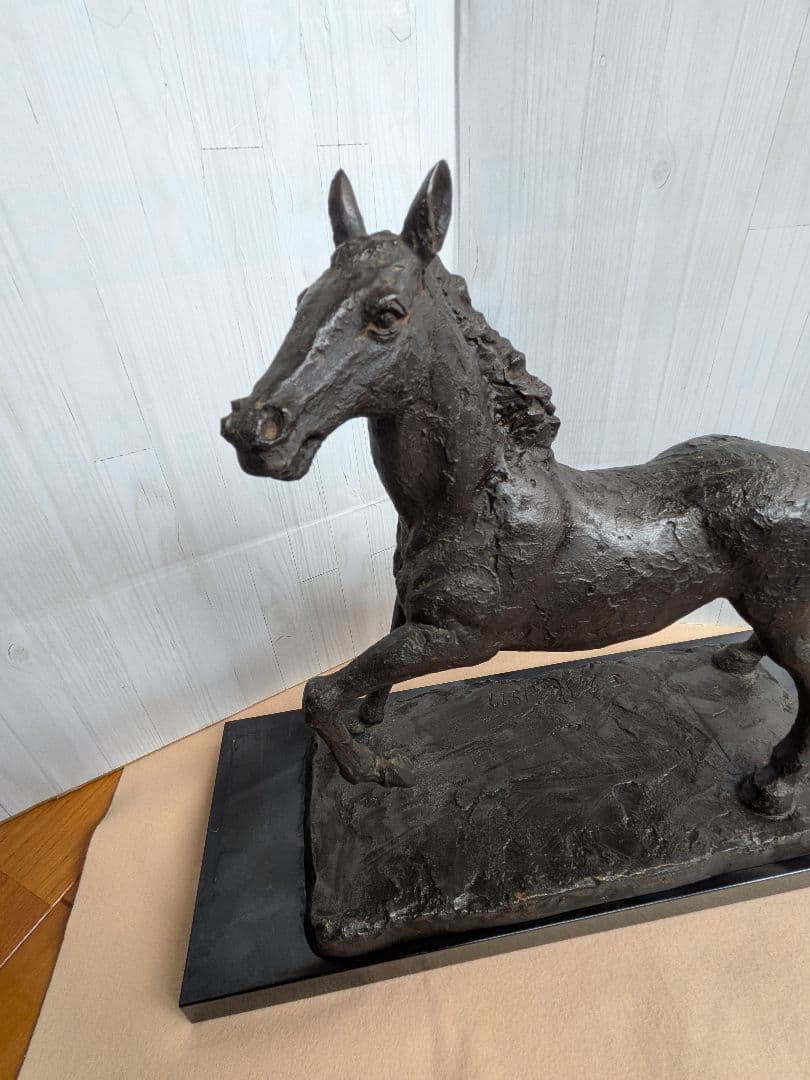 【友澤正彦】春風 馬 ブロンズ像 1977年 銅製 置物 彫刻 オブジェ