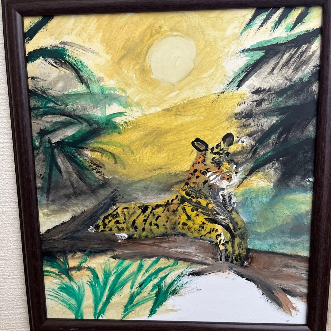 トラのアクリル画 木製フレーム付き色紙サイズ