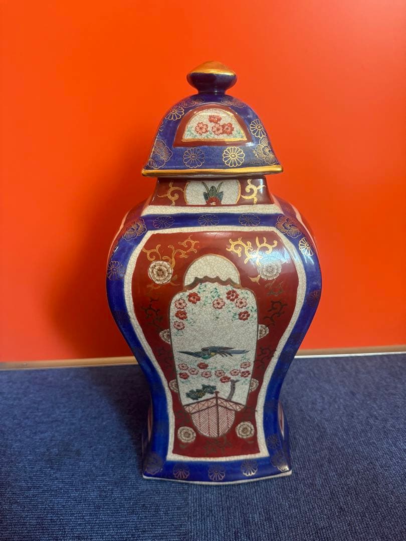 1862 薩摩焼　花鳥図　沈香壺　飾壺　高38cm  時代物