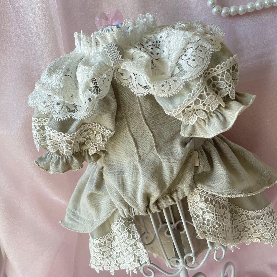 ナチュラル＆クラシカルなペチコートワンピース　つけ襟付き　犬服　ハンドメイド