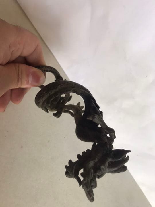 明治時期古銅金工龍置物，長13.5cm，重300克