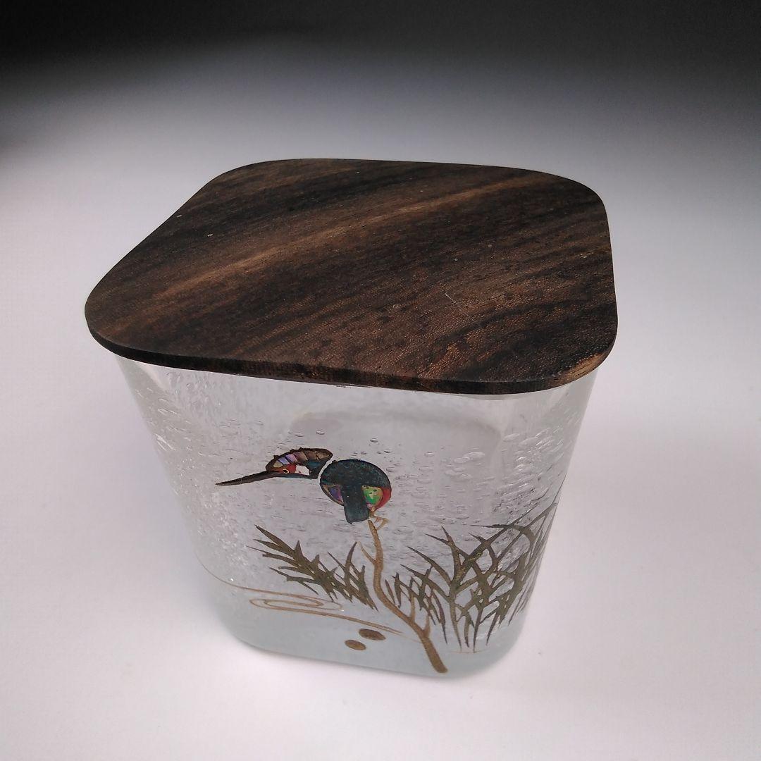 ア131 『富永幸悦』作『川蝉蒔絵四角ガラス茶器　共箱』茶入　茶道具
