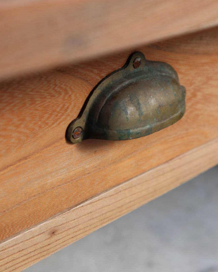 総欅(ケヤキ)材のろくろ脚ローテーブル　古道具 古家具 アンティーク カフェ