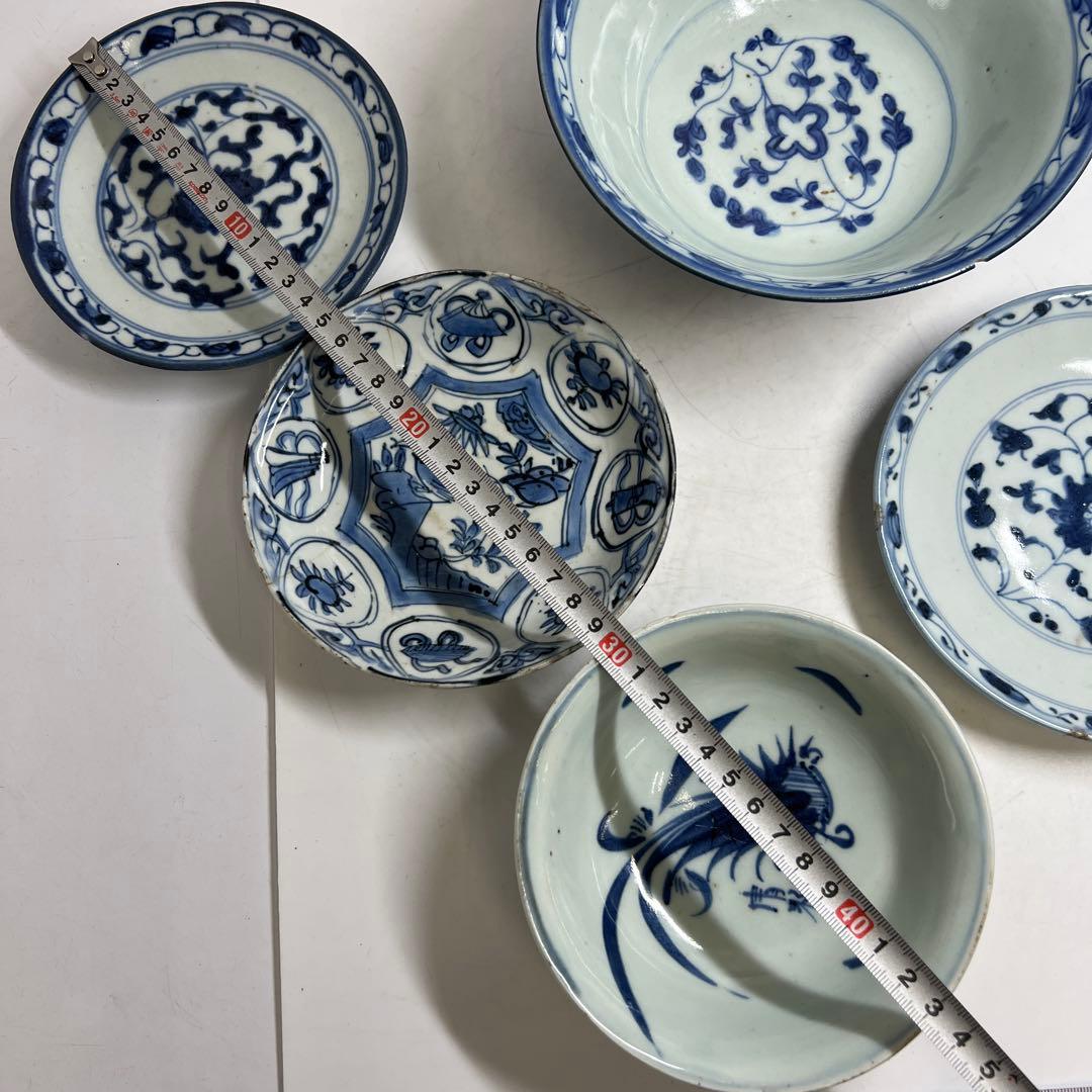 中国明末清朝時代　青草鉢、皿色々　口径約14~18㎝　東Y7-1030②トヒサ