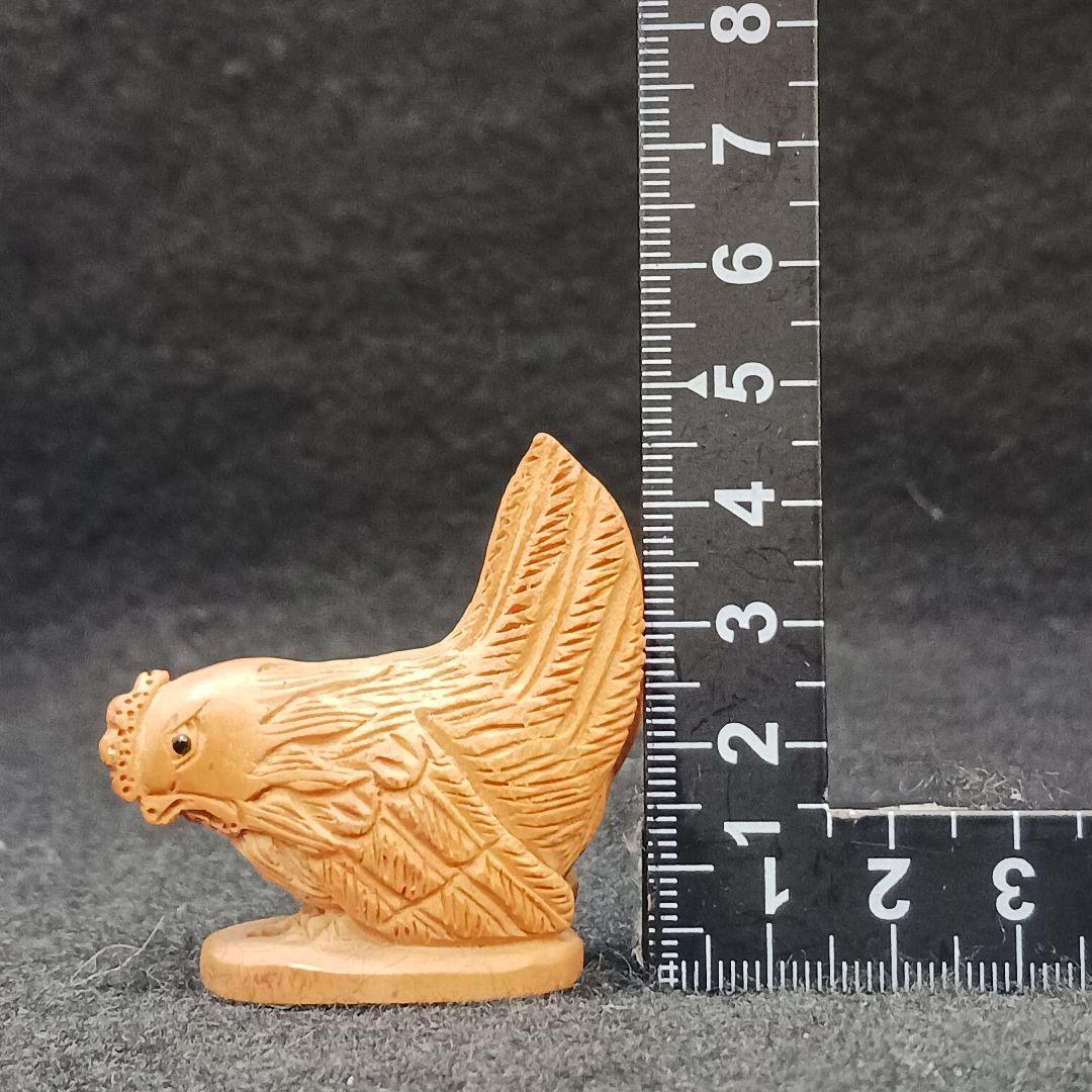 時代物 吉川造 木彫り鶏根付 提物　ひ