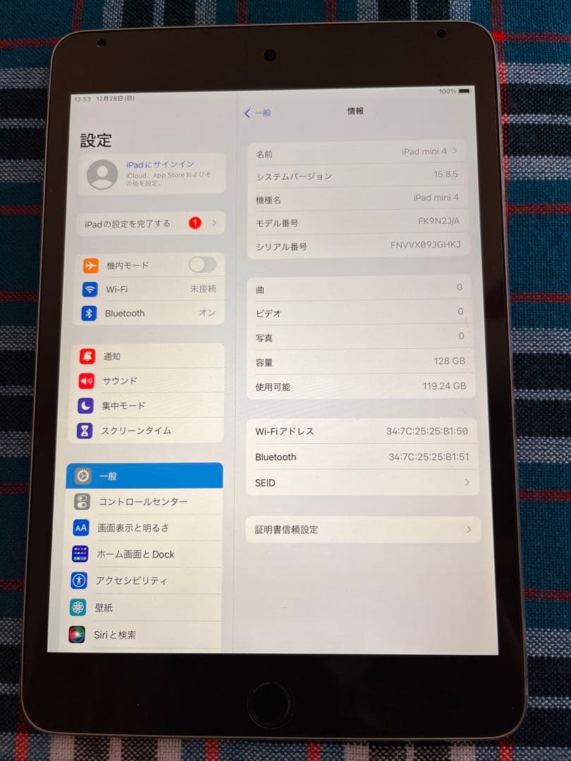 iPad mini 4 128GB スペースグレイ【iPod touch付】