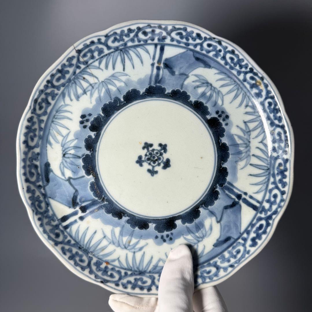 古伊万里　染付竹林蛸唐草文七寸皿　六枚　大明成化年製　名品　江戸中期　古美術