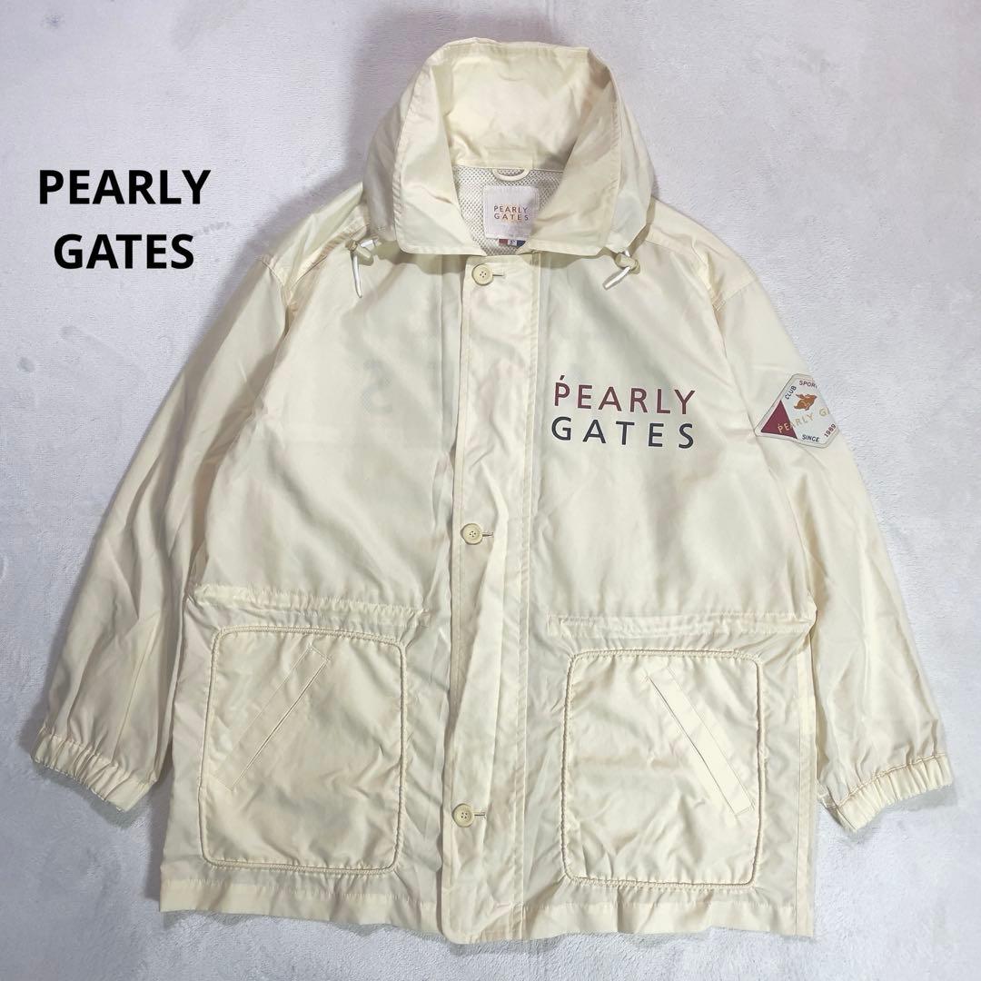美品 パーリーゲイツ ナイロン フーディジャケット L アイボリー ハーフコート