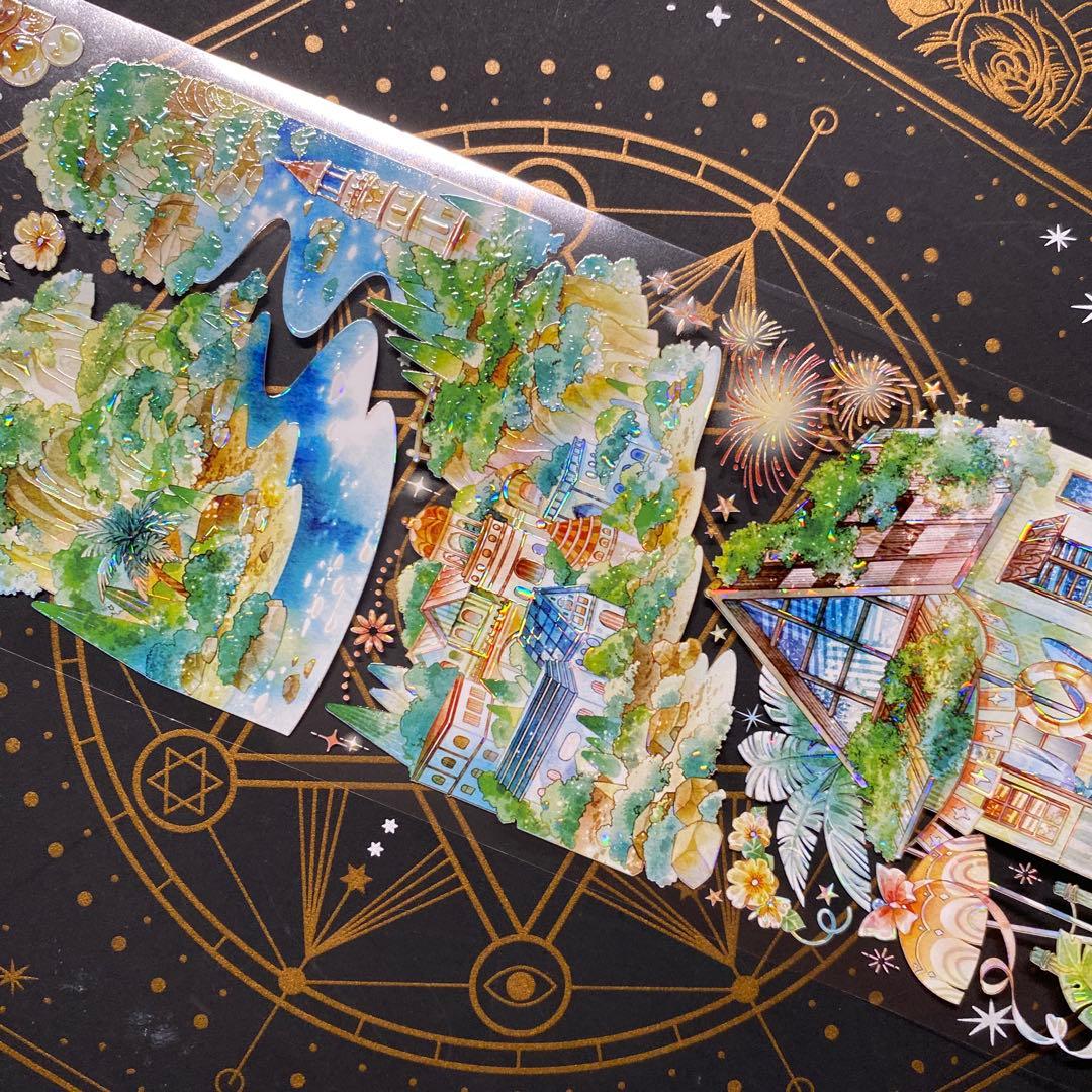 【9157】海外　中古巻　貝殻光マスキングテープ　夏　金魚　海　魚背景装飾系