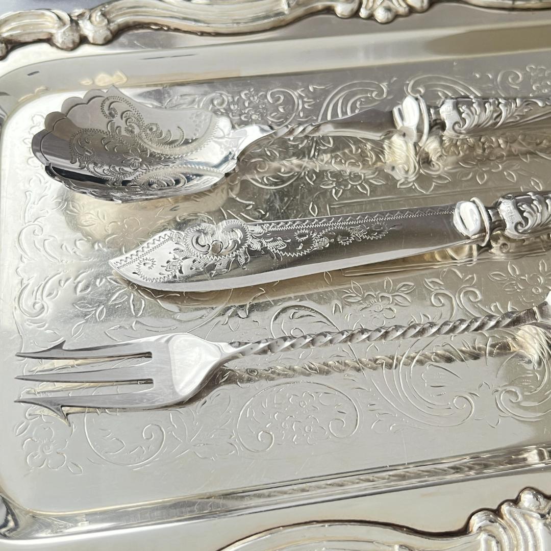 【英国】【純銀ハンドル】プレザーブスプーン / ピクルスフォーク /バターナイフ