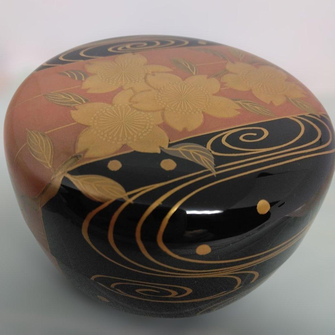 金彩花筏蒔絵 平棗 山中塗 倉山直彦作 共箱 茶道具