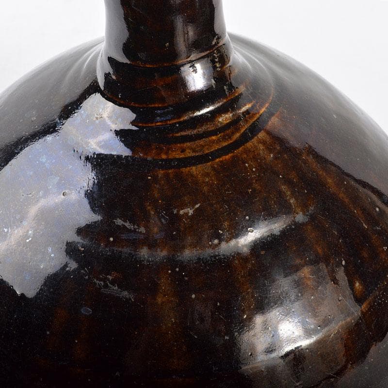 朝鮮　李朝　黒釉壷　鶴首瓶　時代箱付　M　R4425B