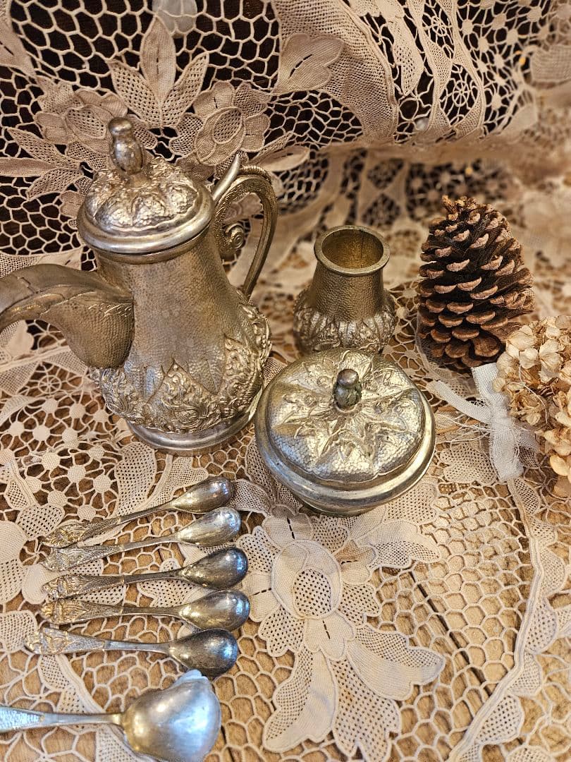 希少　フランスアンティーク風　銀製？　9点セット　シャビー　ブロカント