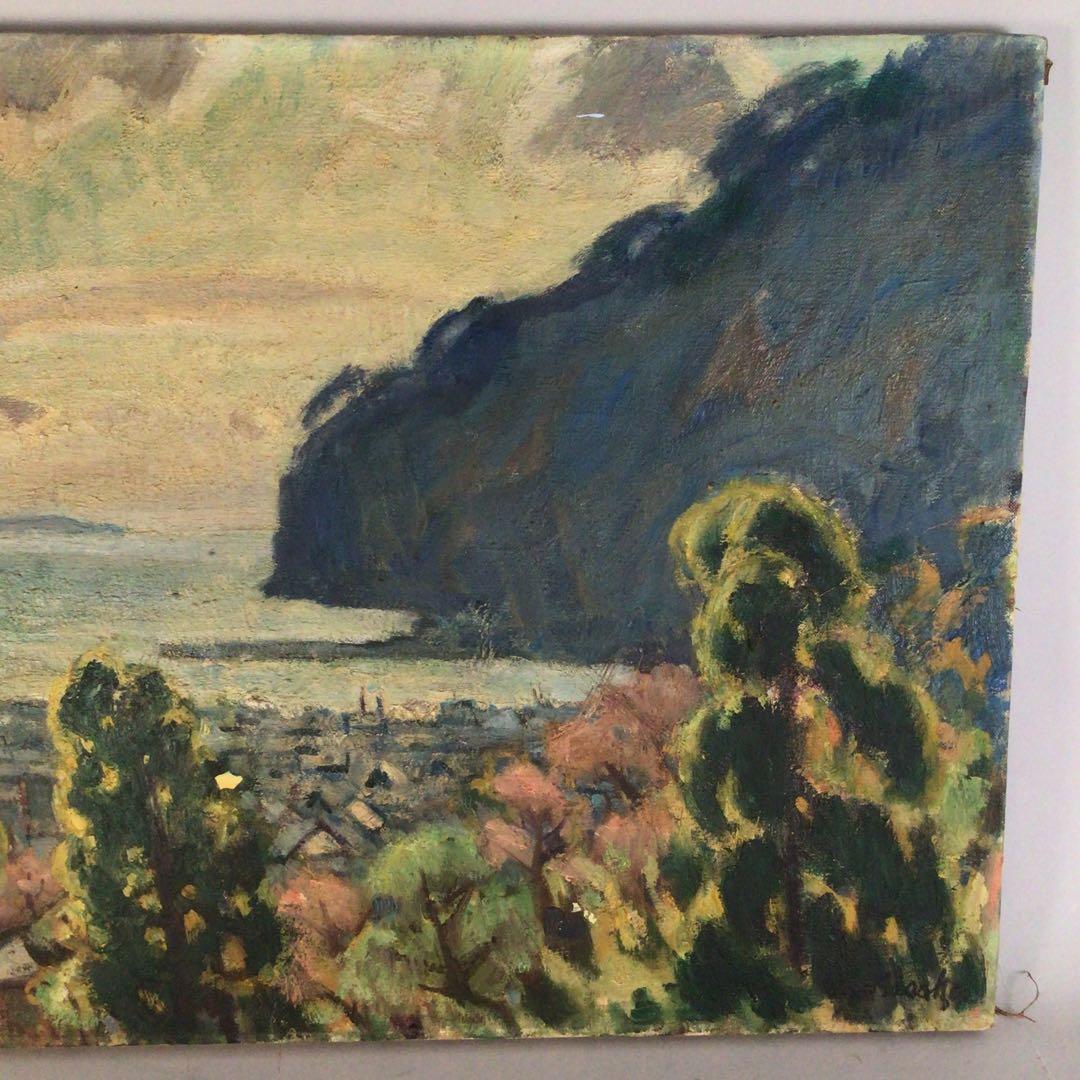 No3710額装　笹鹿彪　「熱海の朝」　油彩画10号　直筆サイン　絵画　送料無料