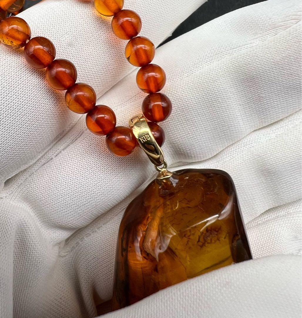 ヴィンテージ ネックレス 琥珀 ペンダント K18 アンティークアクセサリー