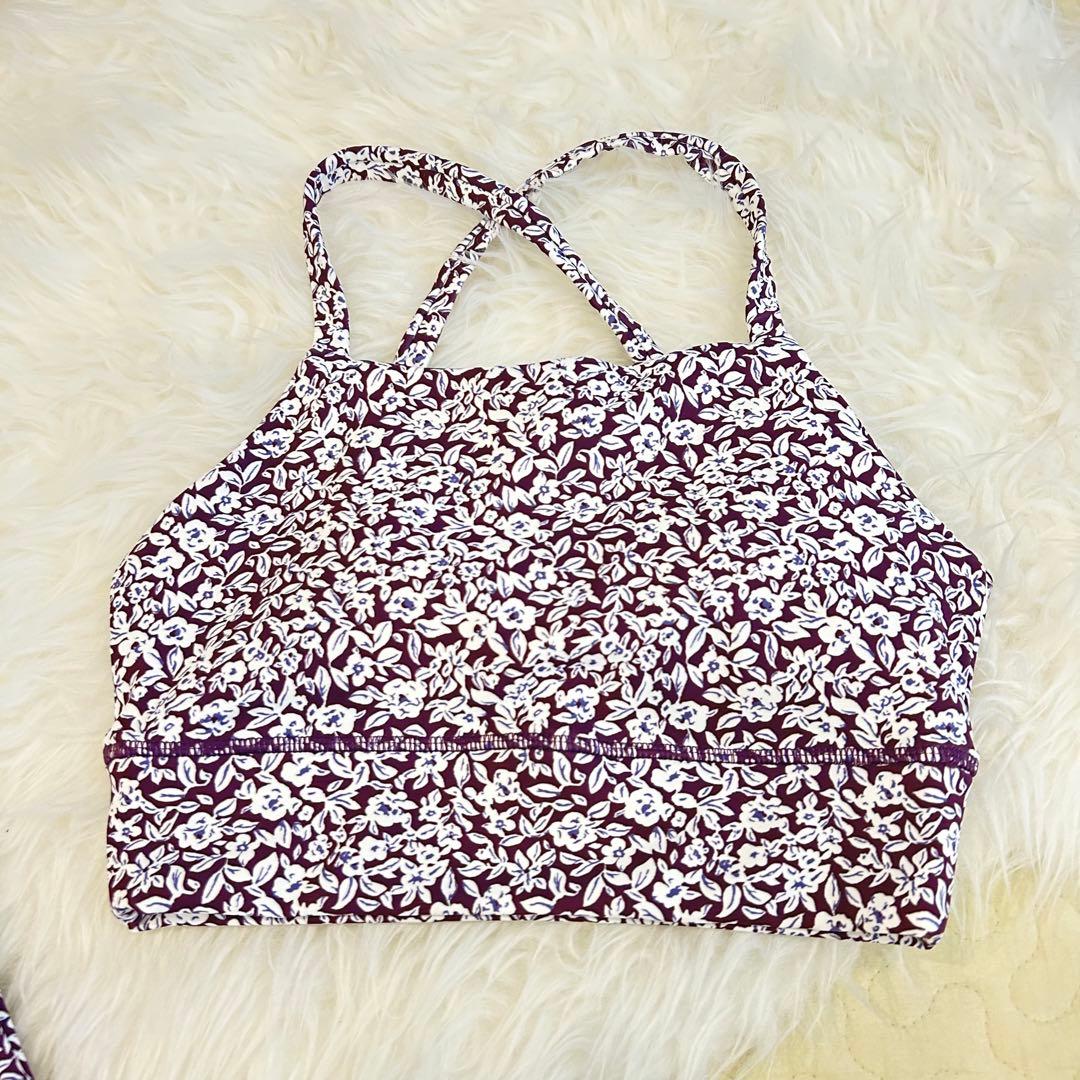 ［極美品］emmiyoga ヨガウェアセットアップ　花柄パープル ピラティス