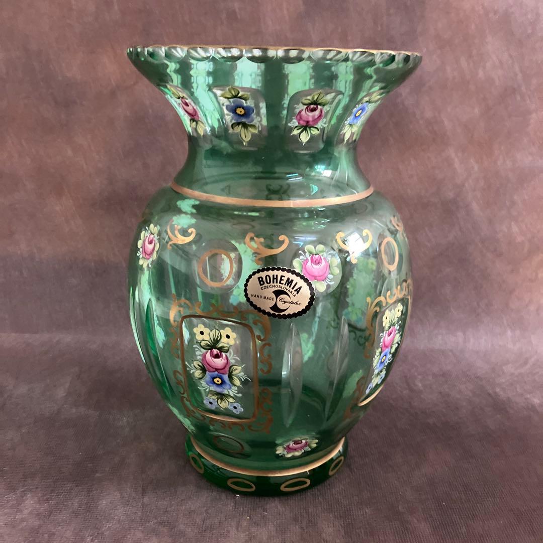 エナメル彩 ボヘミアガラス花瓶21cm29176