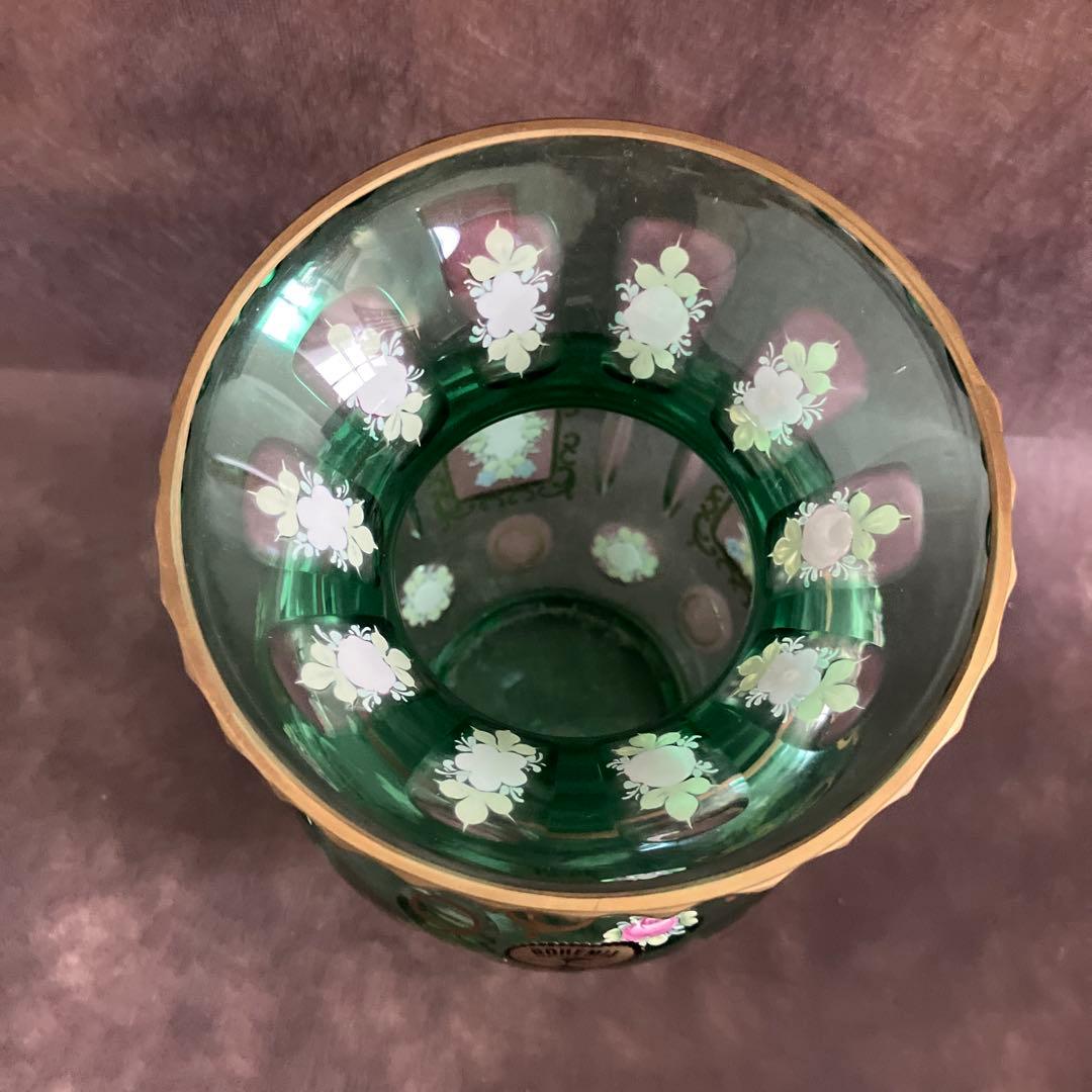 エナメル彩 ボヘミアガラス花瓶21cm29176