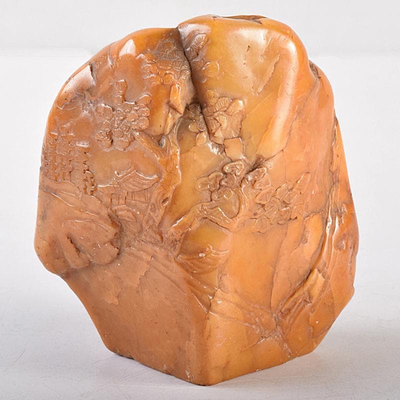 中国　篆刻　玉石田黄石彫刻　山水刻　印材　置物　Y　R8542