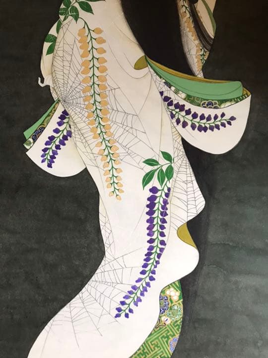 送料無料 （紙本)手描き 墨彩 上村松園 焔 日本画