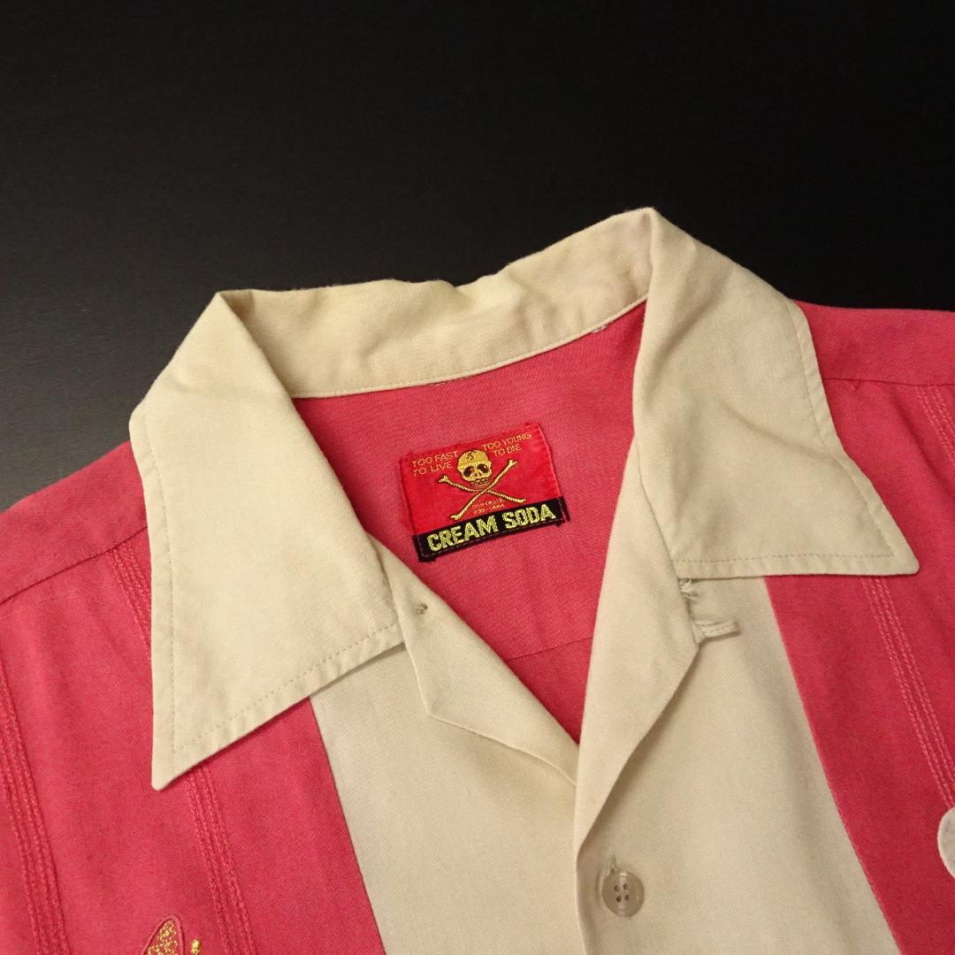80s- CREAM SODA 半袖ボーリングシャツ 金タグ 刺繍 希少アイテム
