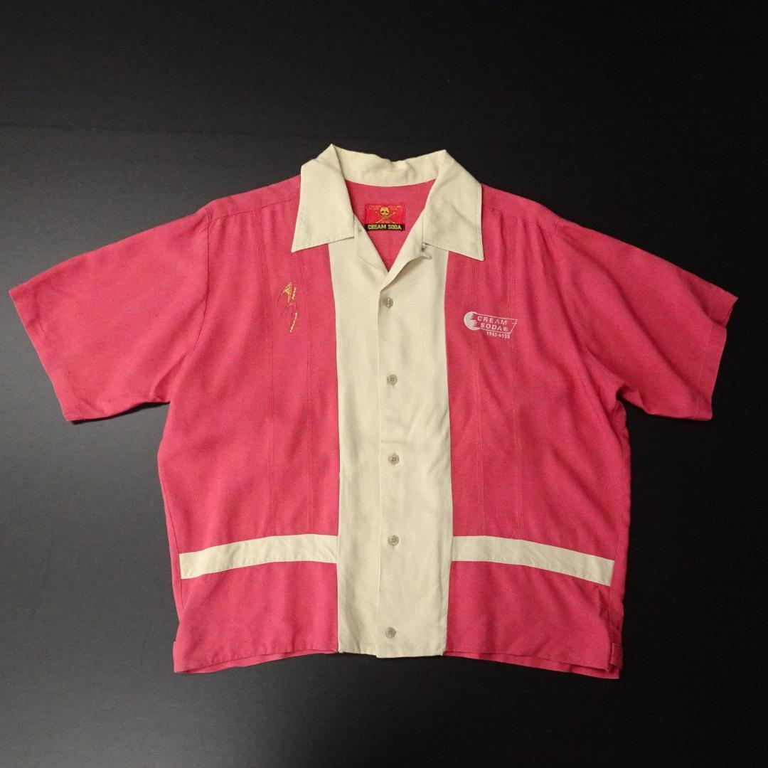 80s- CREAM SODA 半袖ボーリングシャツ 金タグ 刺繍 希少アイテム