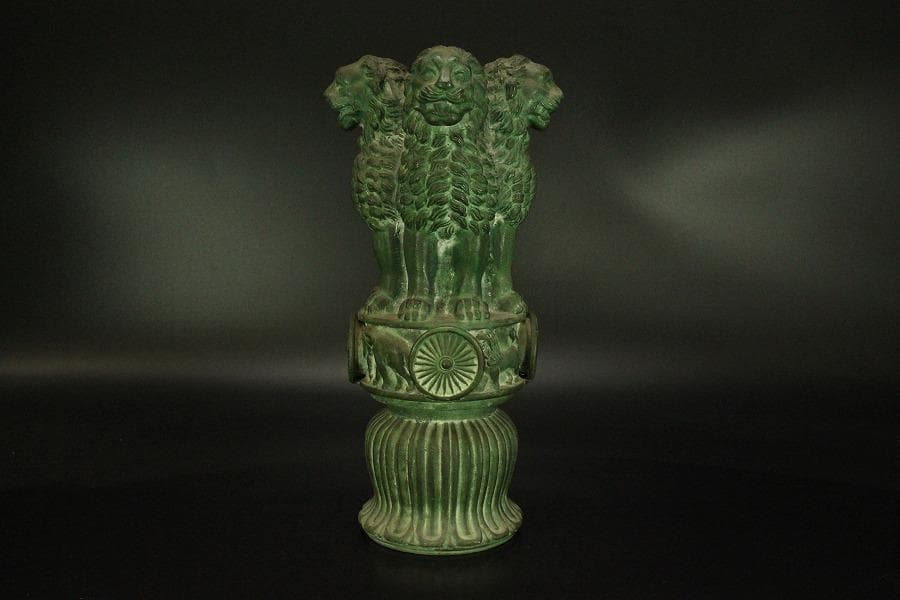 青銅 四獅子 ライオン 像 高31.3cm(A367)