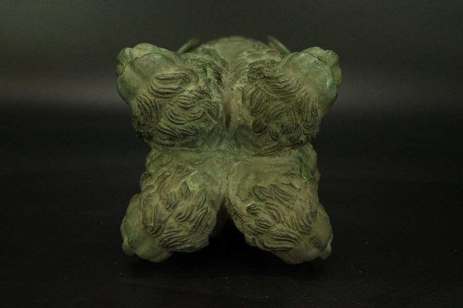 青銅 四獅子 ライオン 像 高31.3cm(A367)